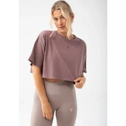 Fioletowy T-shirt damski crop top TRECGIRL BASIC T-SHIRT 160 PURPLE