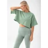 Zielony T-shirt damski crop top TRECGIRLBASIC T-SHIRT 160 GREEN