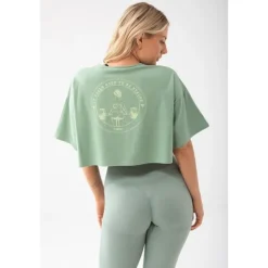 Zielony T-shirt damski crop top TRECGIRLBASIC T-SHIRT 160 GREEN