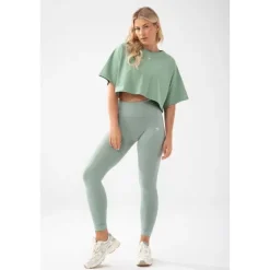 Zielony T-shirt damski crop top TRECGIRLBASIC T-SHIRT 160 GREEN